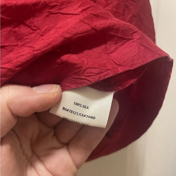 Eileen Fisher Crushed Dupioni Silk Crinkled Red Collared Button Blouse Size S - Picture 5 of 6